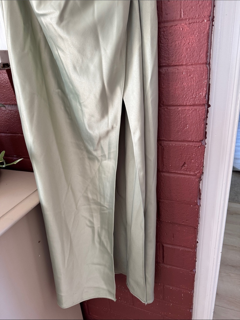 BHLDN Anthropologie Dylan Sage Stretch Satin One-Shoulder Side Slit Dress Small - Picture 6 of 9